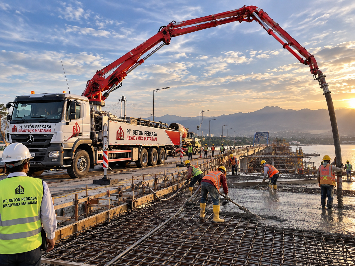 Layanan pompa beton dan readymix untuk proyek pesisir Lombok Utara